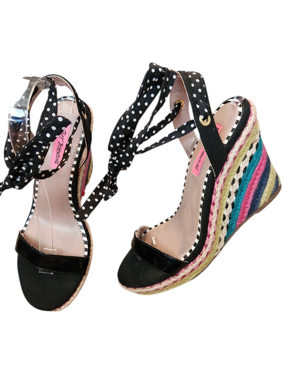 Betsey Johnson Pima Polka Dot Rainbow Wedge Espadrille Sandal Size 7.5 Retro